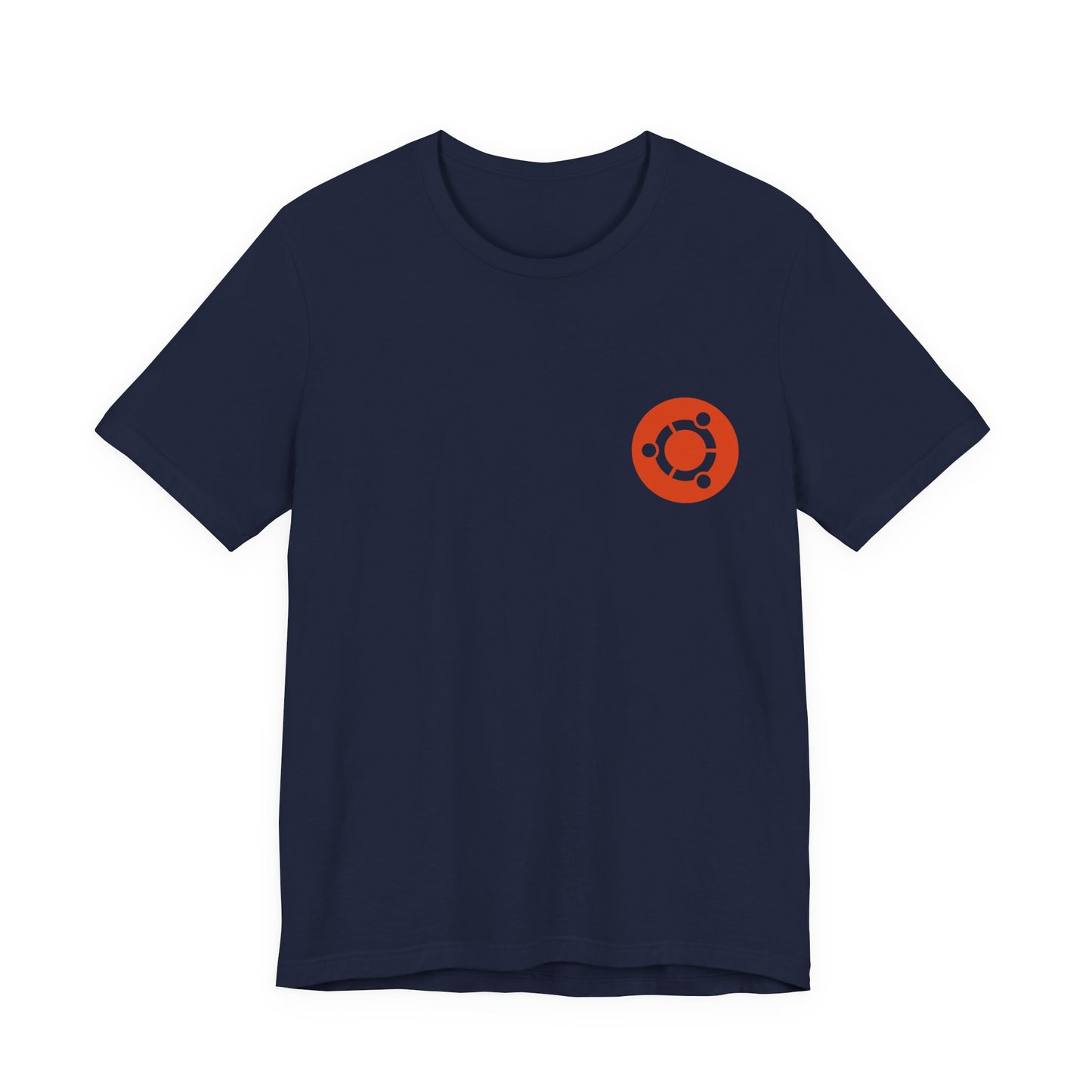 Navy blue t-shirt with a red Ubuntu logo on a white background