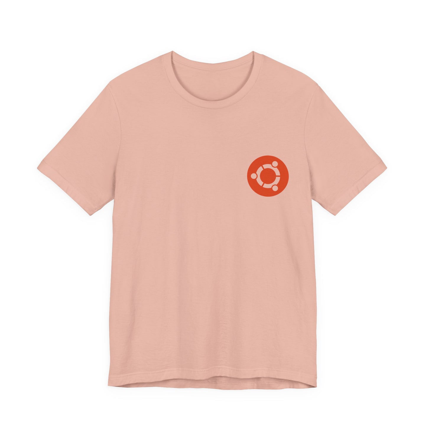 Pink t-shirt with a red Ubuntu logo on a white background