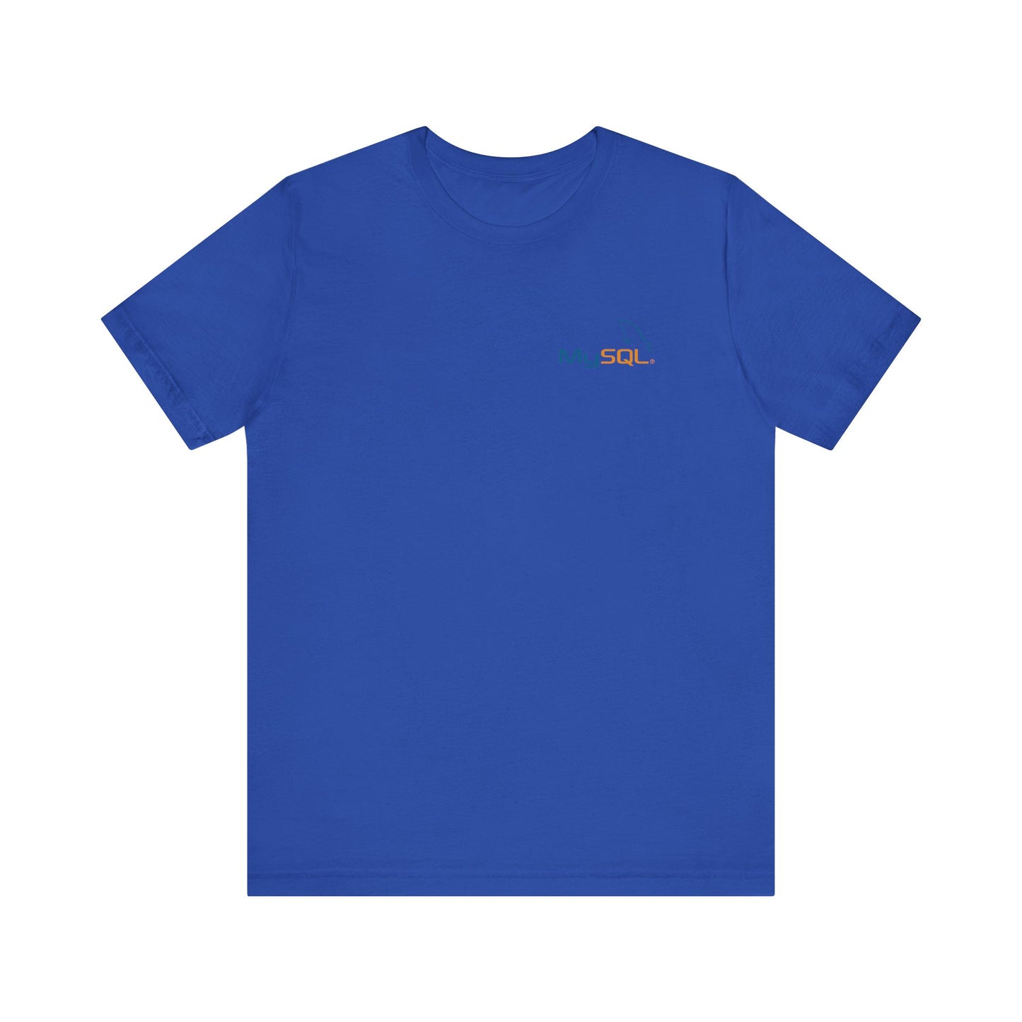 Blue t-shirt with 'SQL' logo on a white background