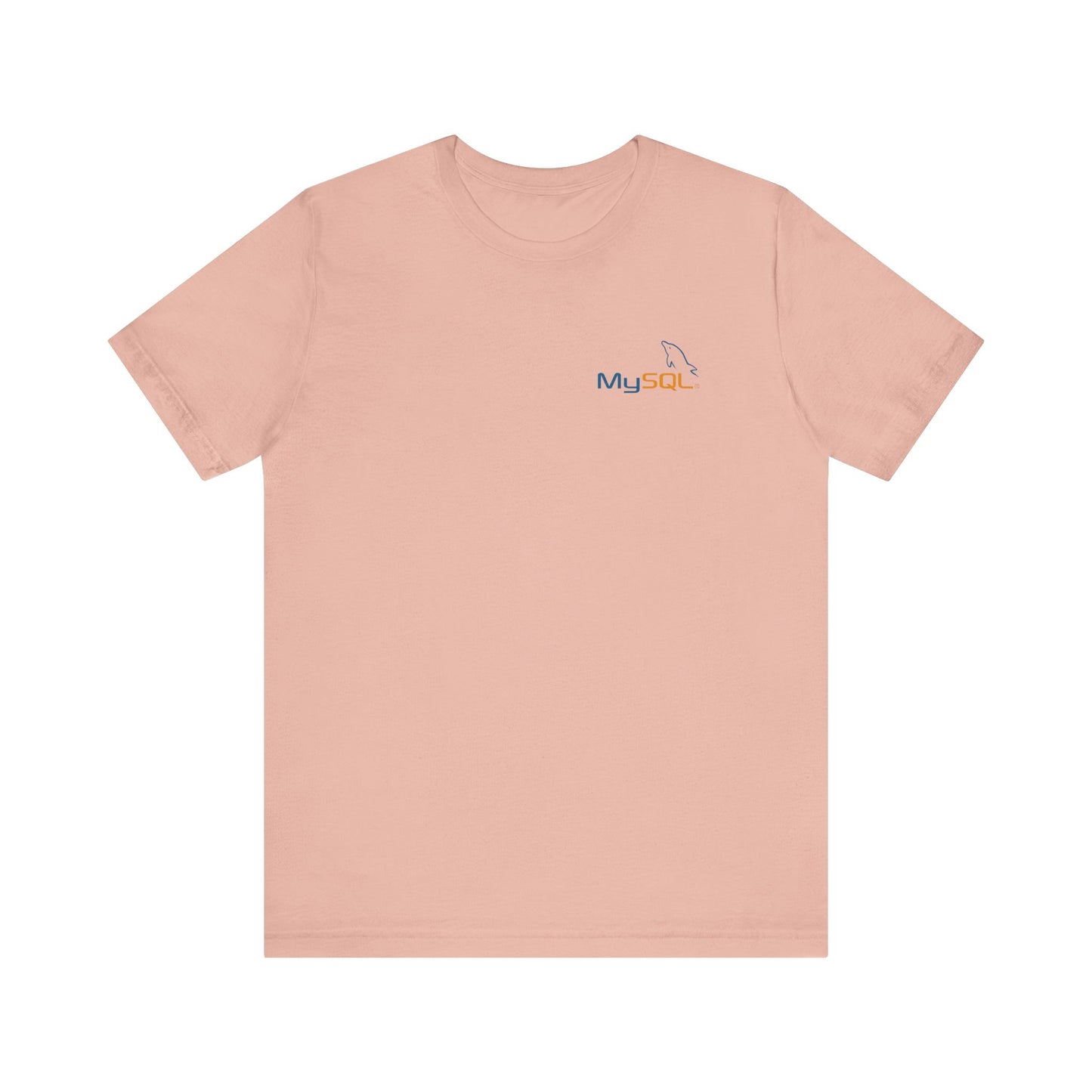 Pink t-shirt with a small logo on the chest against a white background